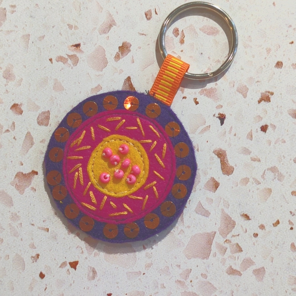 "Beautiful Inside & Out" Key Ring Handcrafted Sequins Beads Positive | New #8